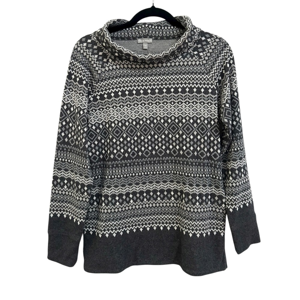 T by Talbots Womens Fair Isle Knit Cowl Neck Long Sleeve‎ Sweater Gray Size XS